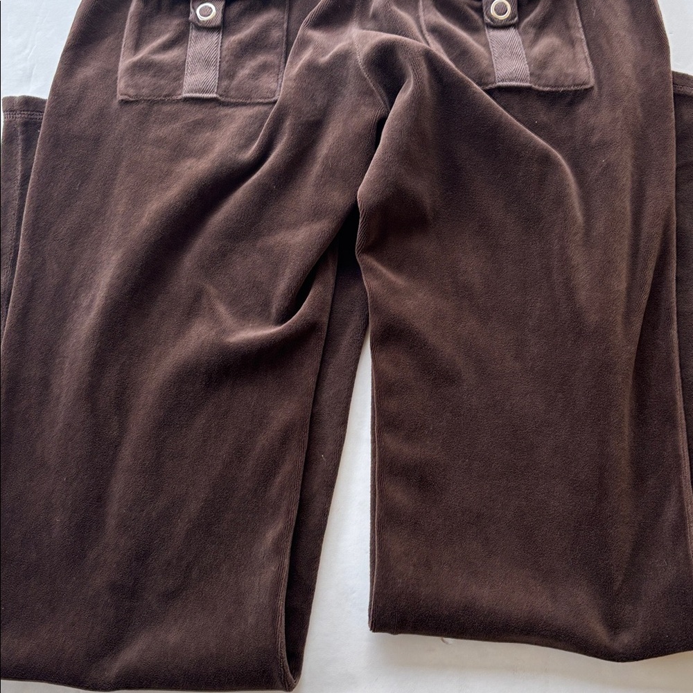 Vintage Juicy Couture Velour Y2k Tracksuit Pant USA Flare Snapback Pockets Brown - Picture 8 of 17